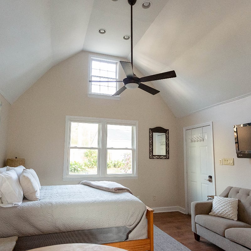 High ceilings and lots of light (with blackening shades)