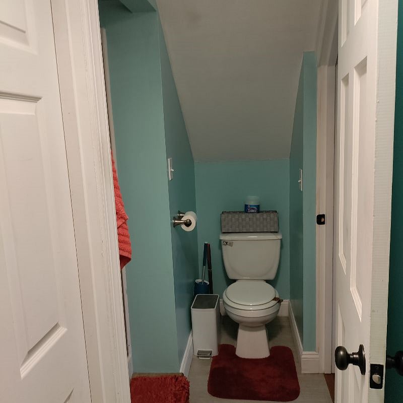 Door right to top of stairs. Shower left