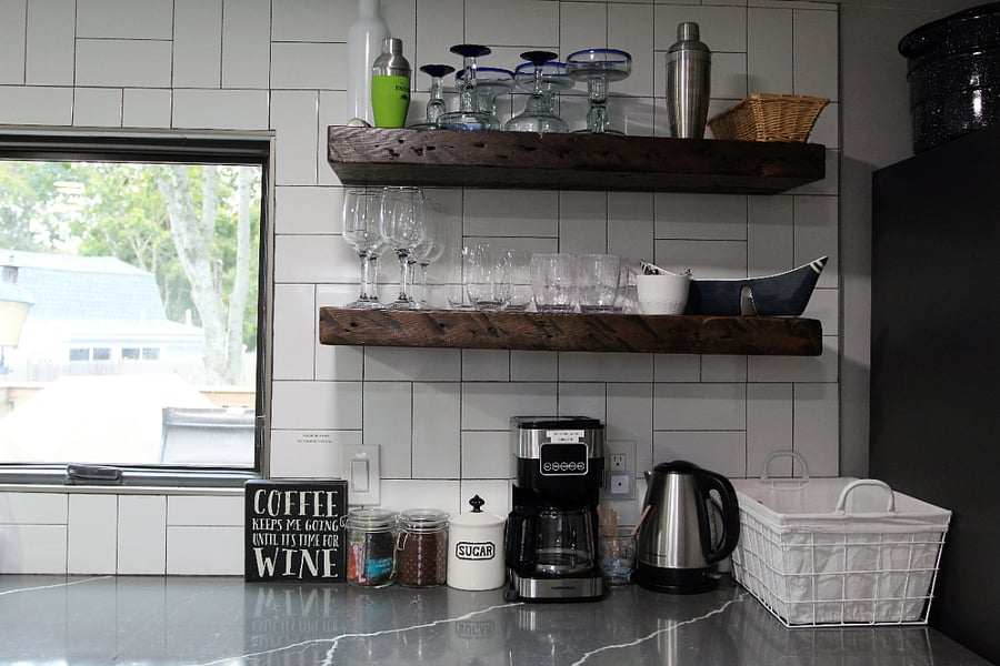 Floating shelves & quartz couterstops