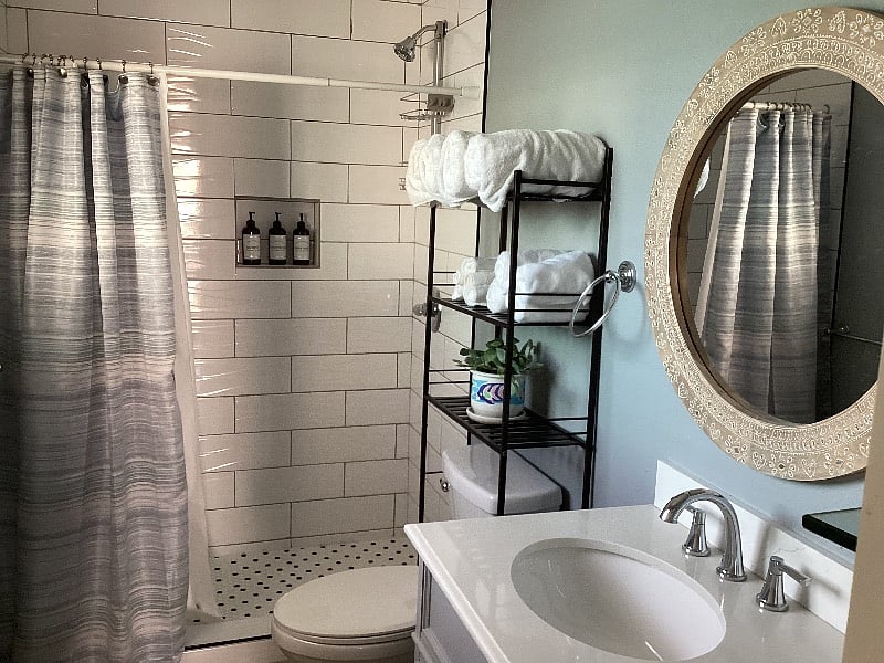 Walk in shower.