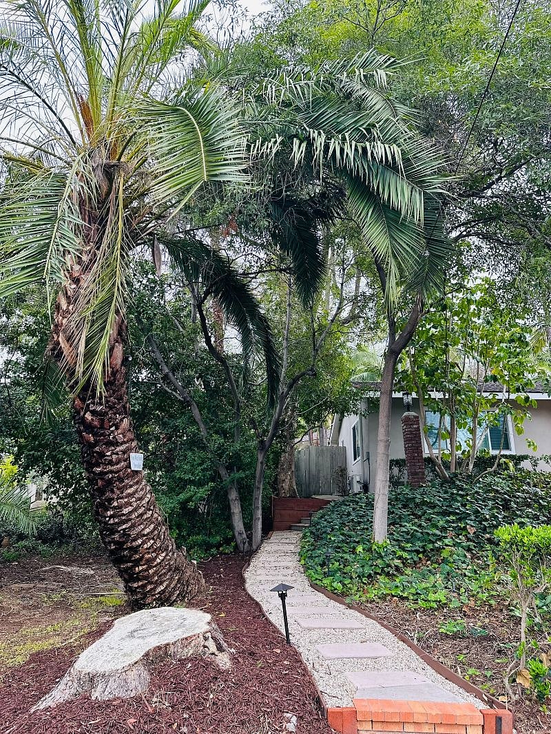 Peaceful, tree-lined entry in a quiet residential neighborhood.