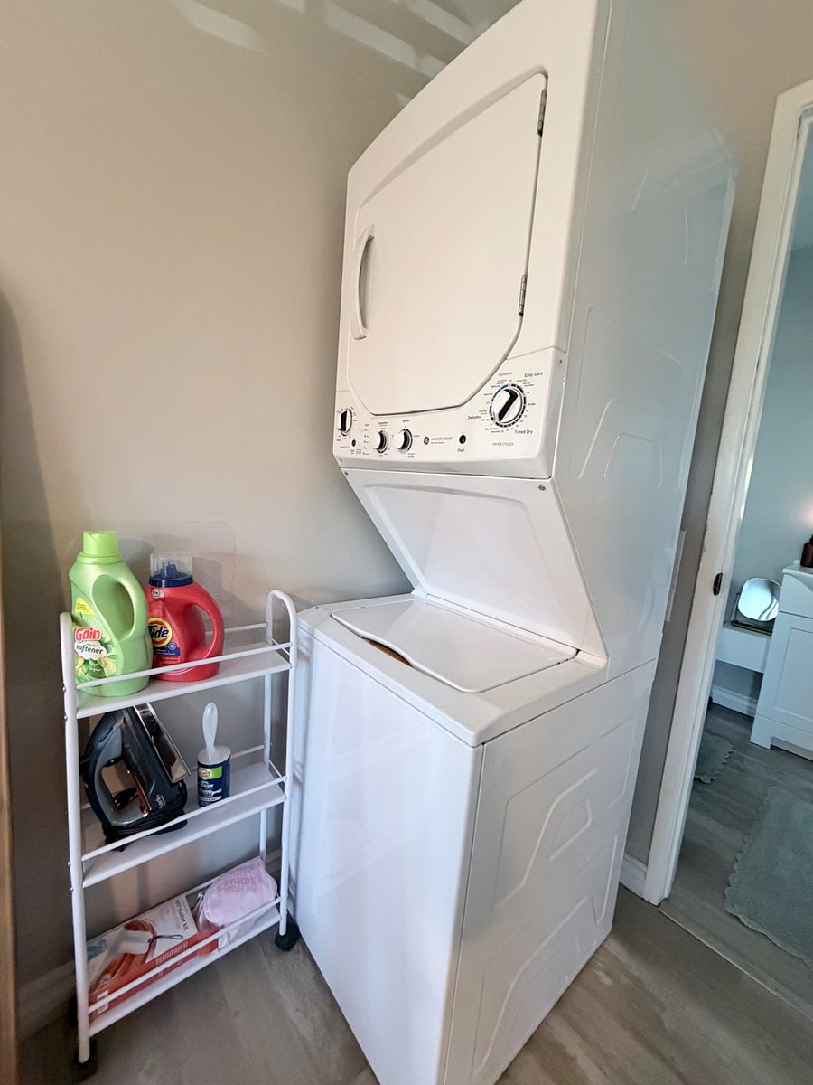 In-unit washer and dryer for added convenience.