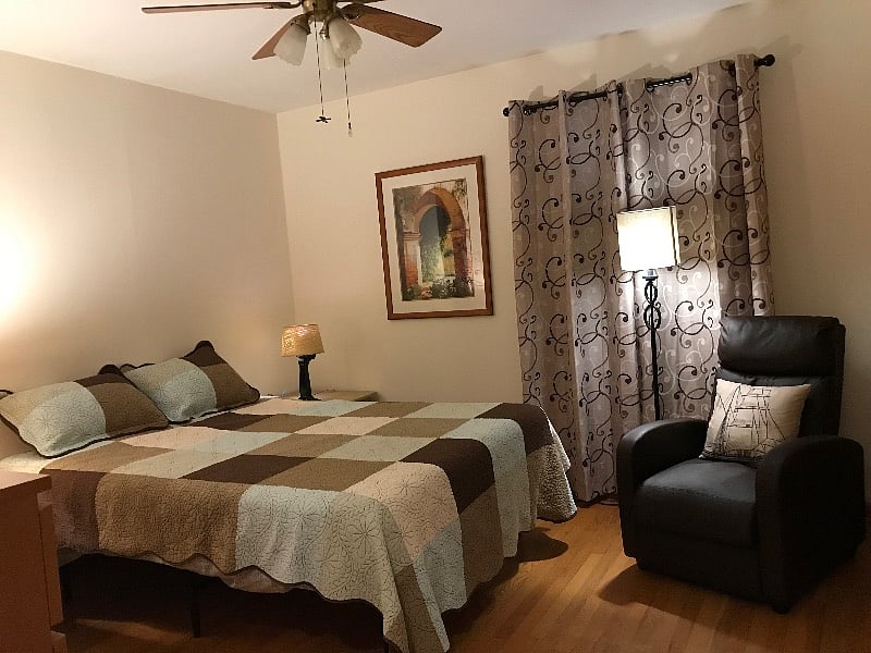 Bedroom has large closet and usb hub on the nightstand. The recliner has lower back massage feature.