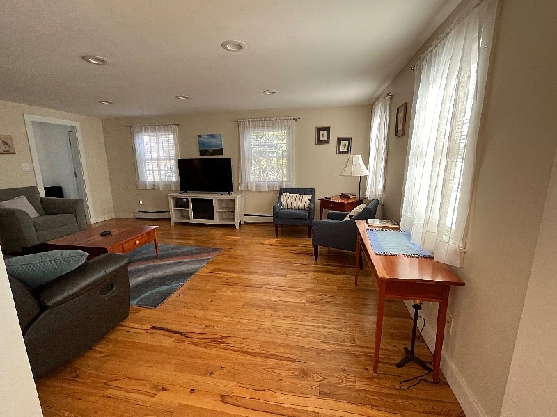 Living area. Electric fireplace in TV stand.