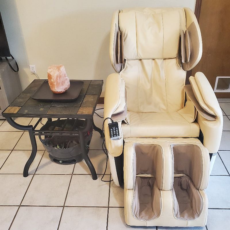 Body massage chair. It's amazing, from the back of your head to the bottom of your feet.