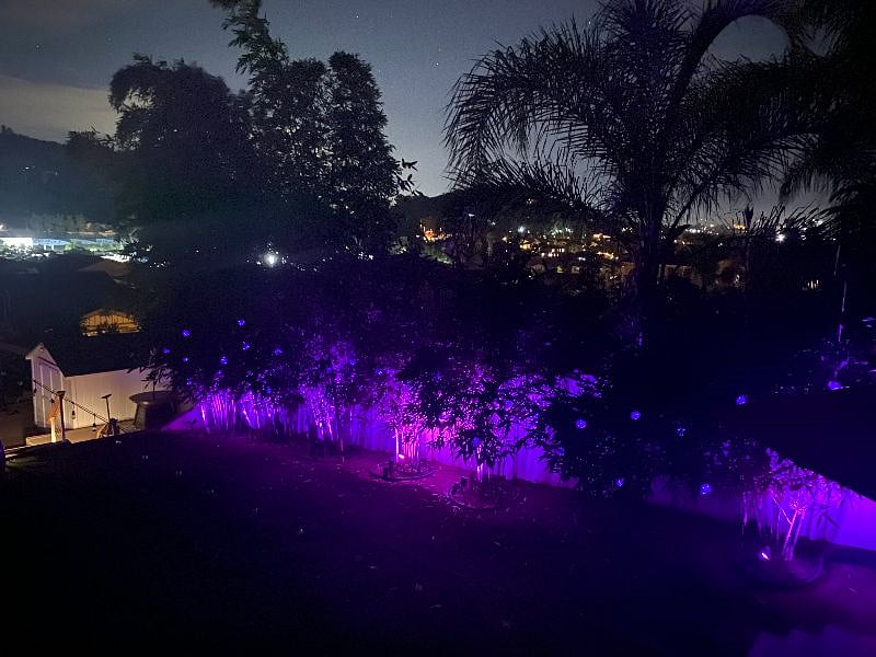Night view from deck with string lights off.