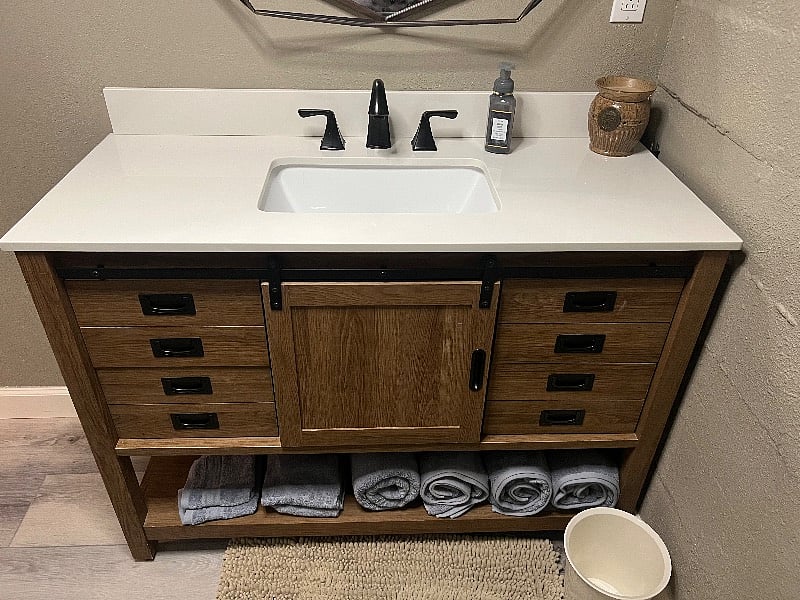 LL Ful Bath large vanity and shower