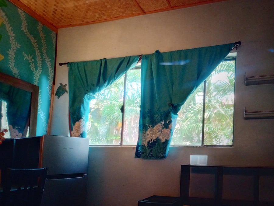 In room 4.5' Refrig. & Palms breezy view (pretty private). Shady side of property 