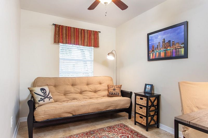 This futon is open as a bed. It is a full size bed with an 8inch Serta Perfect sleeper, comfortable mattress.