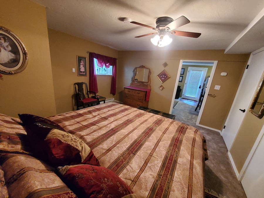 Comfortable King bed with all bedding provided. Large storage closets