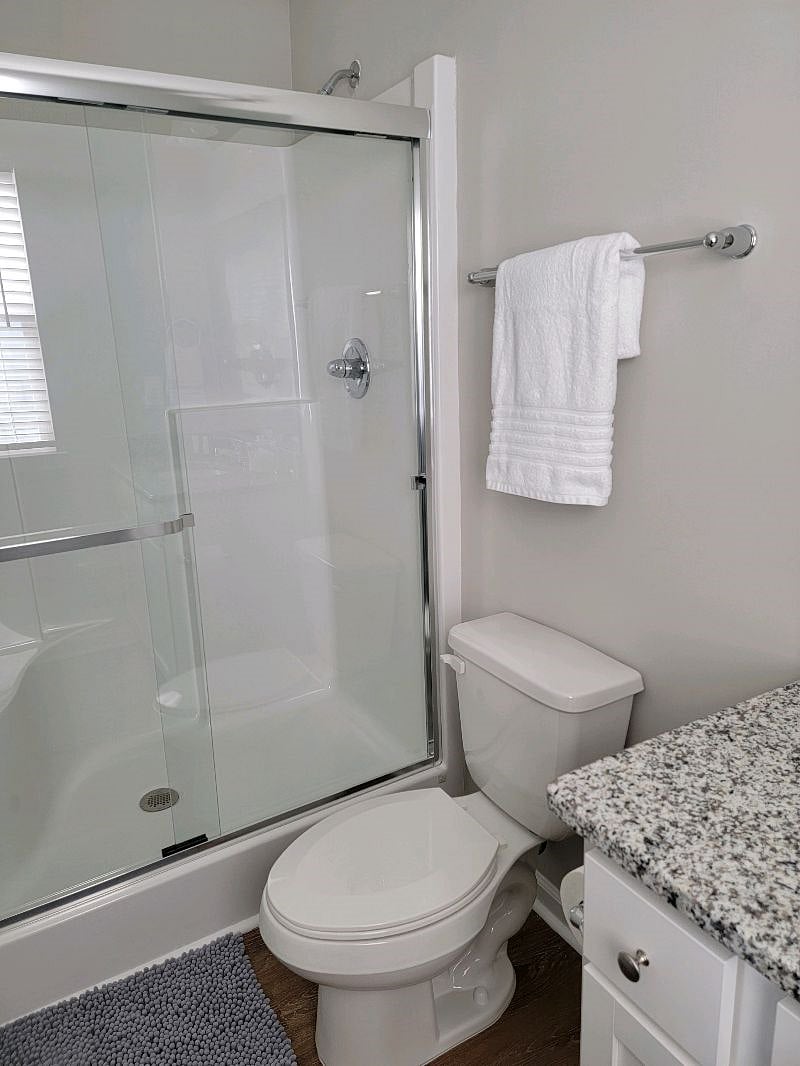 ENJOY Hot or Cold Showers in the oversized walk in shower.