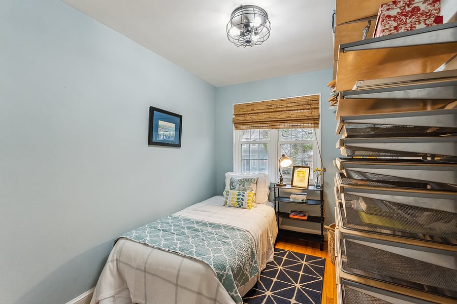 Small bedroom, perfect for teenager or child! Small closet not shown. Lots of hanging and drawer space.