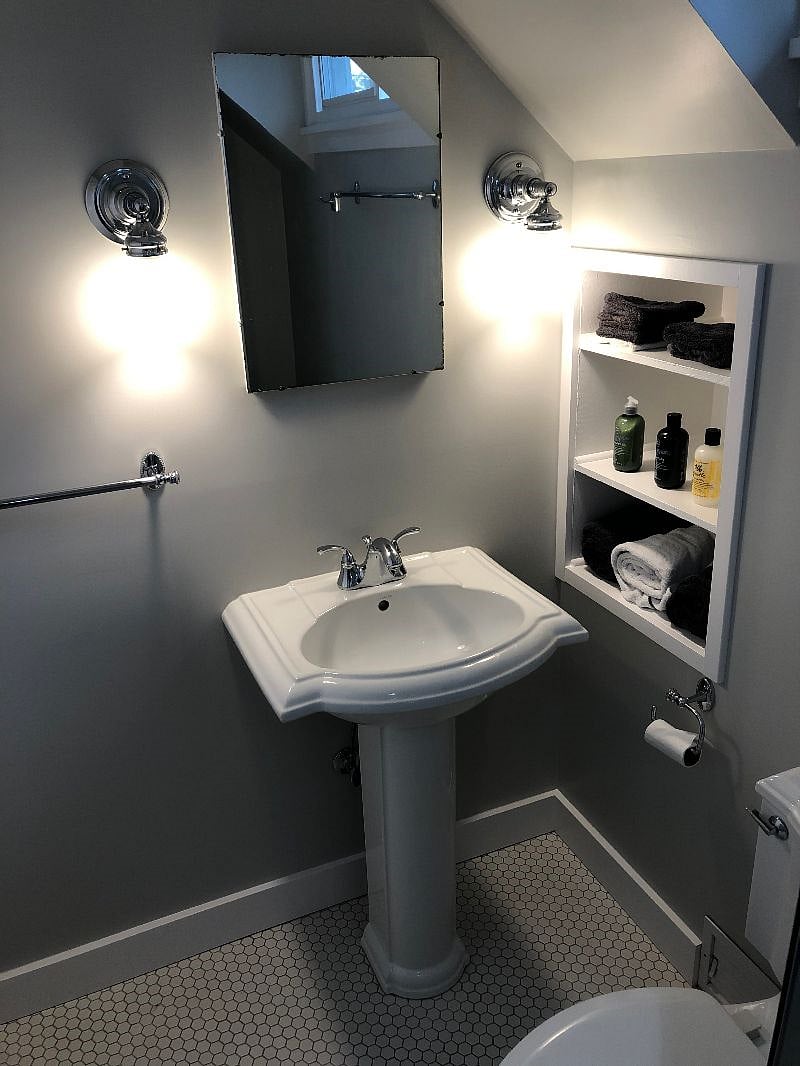 Bath builtin storage and medicine cabinet