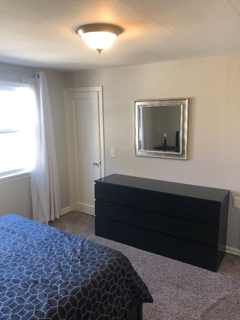 Dresser, mirror, small walk-in closet