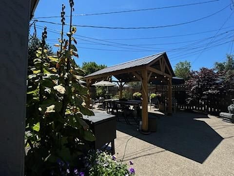 Large private patio with gazebo.