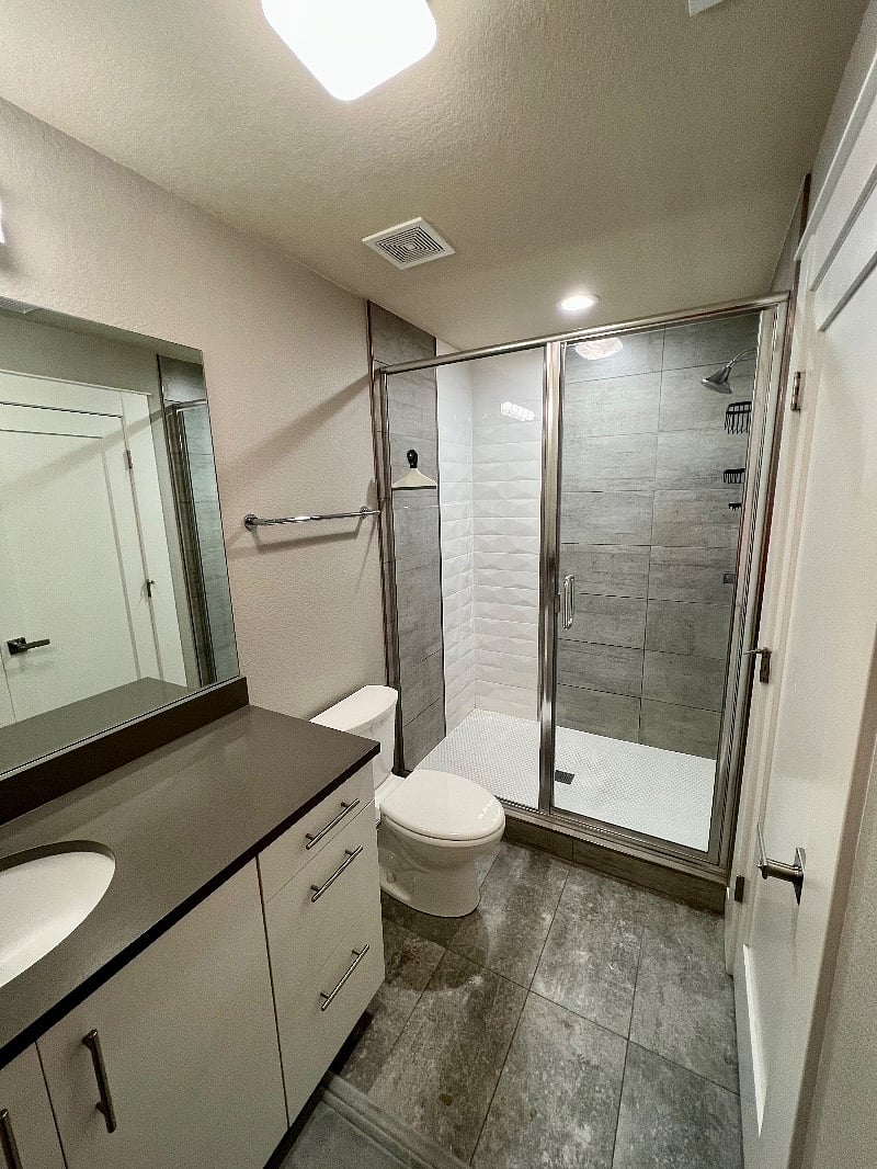 Master bedroom in suite bathroom