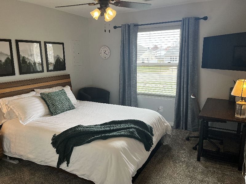 Bedroom # 2, Queen bed, comfortable furnishings.