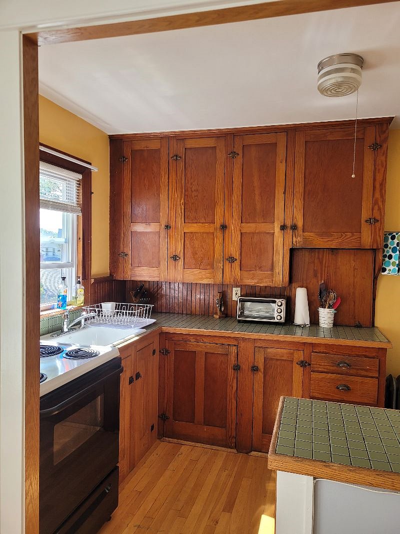Kitchen with original douglas fir cabinets
