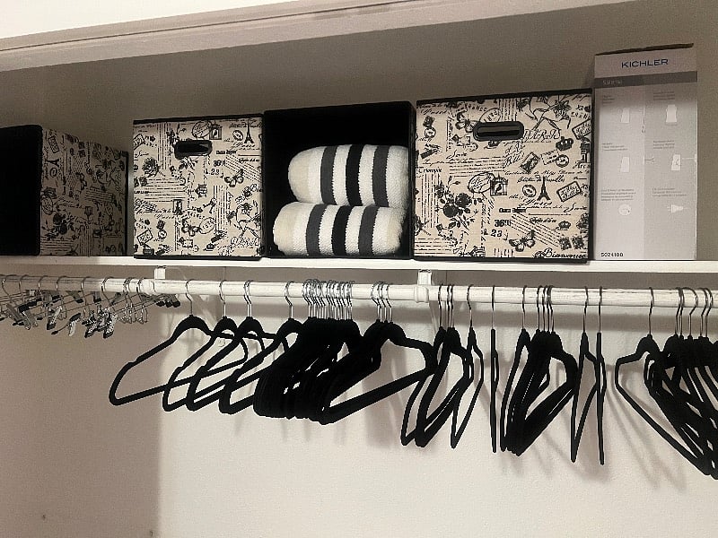 Ample closet storage with nonslip hangars.