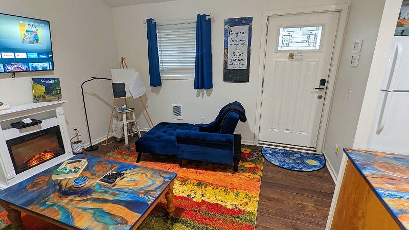 The lounge is a comfy way to enjoy TV, read or use the provided ethernet.