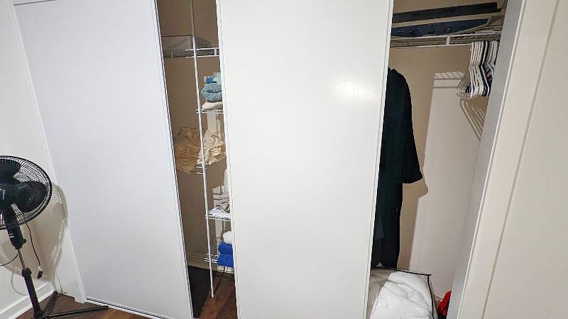 3 doors for convenient access to everything. Provided luxurious robes. Iron and ironing board. Vaccuum. Ladders and step stool. And much more!
