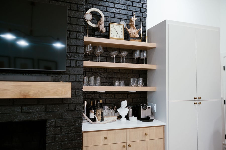 Open shelving and coffee bar