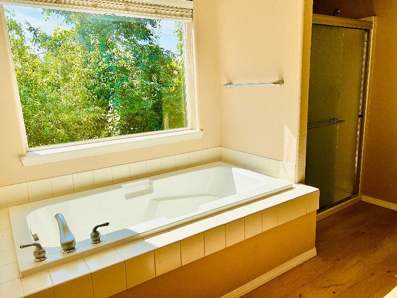 Master bath tub with a view to the wilderness