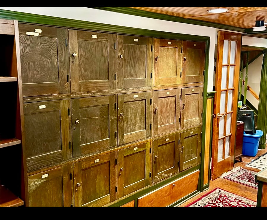 Storage lockers.  Can be used store anything - kitchen pantry items, linens, general storage.  To the left of the pic you will find the double french doors that are the entrance to the apartment.