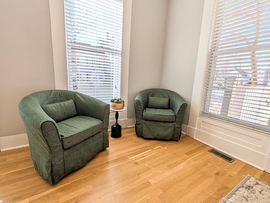 Seating area in bedroom.