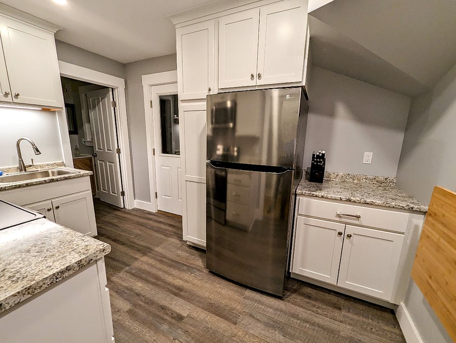 Kitchen - refrigerator and plenty of cabinet space.