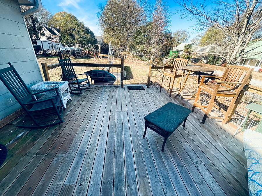 Spacious Back Deck - 2 rocking chairs, table & chairs for outdoor dining, outdoor sofa to enjoy the weather