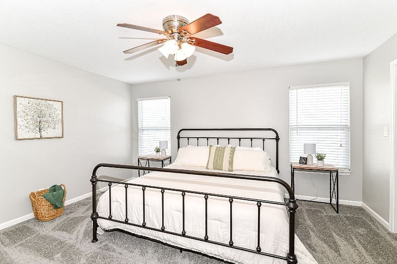 Master bedroom with king sized bed.