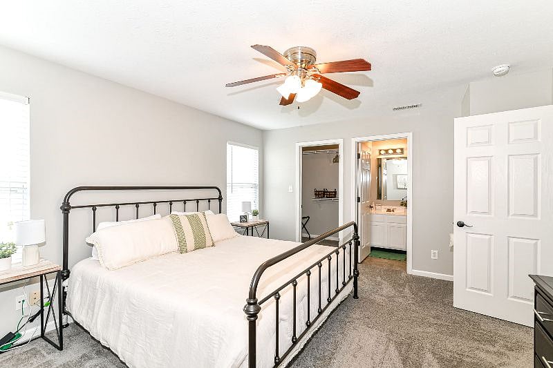 Large walk in closet and master bath connected.