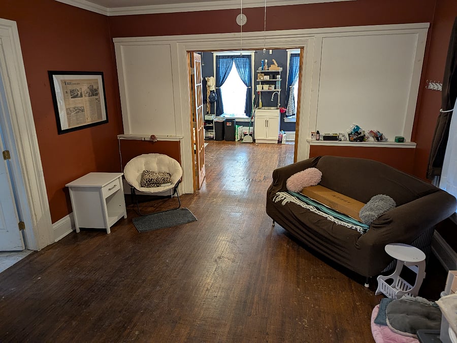 Living room looking out towards dine-in kitchen