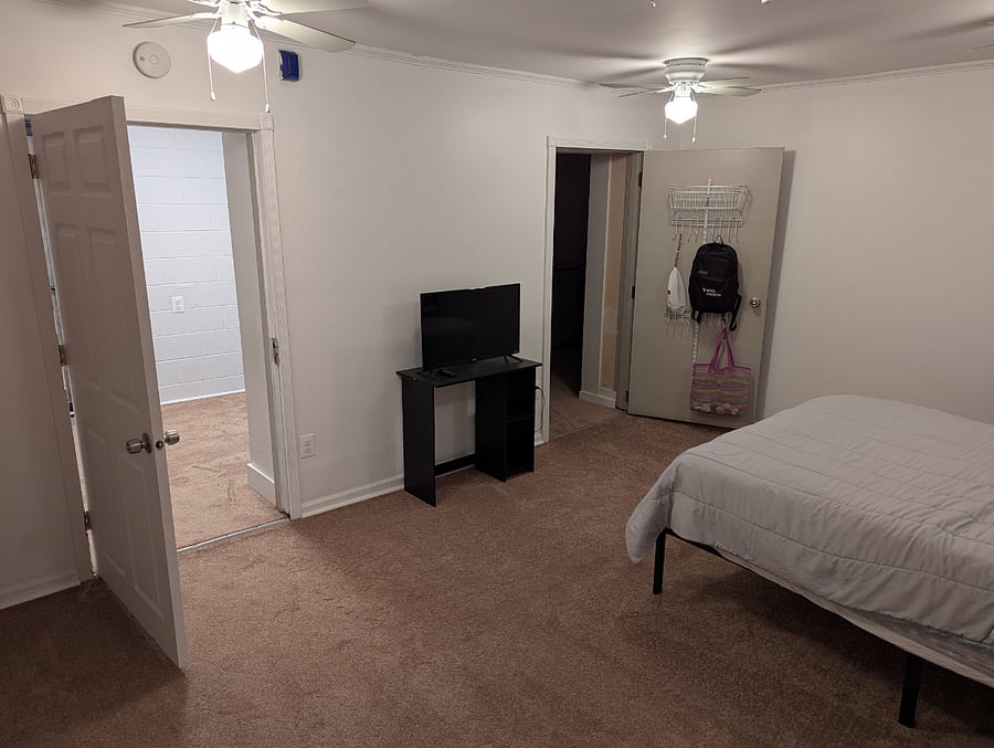 Bedroom, showing office on left, closet on right