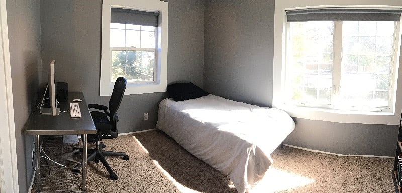 The master bedroom contains a new twin bed and a workstation.  The house has Wi-Fi.