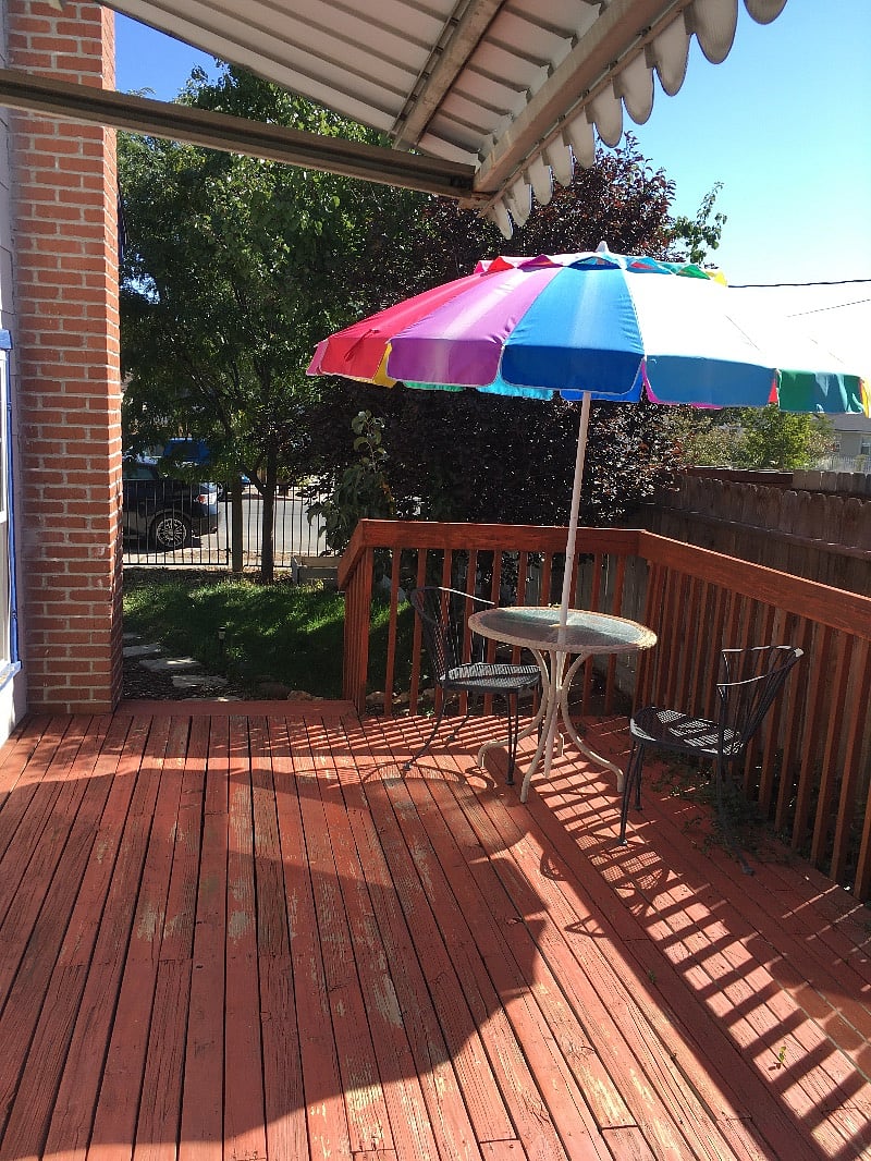 The deck faces south and gets sun all day.