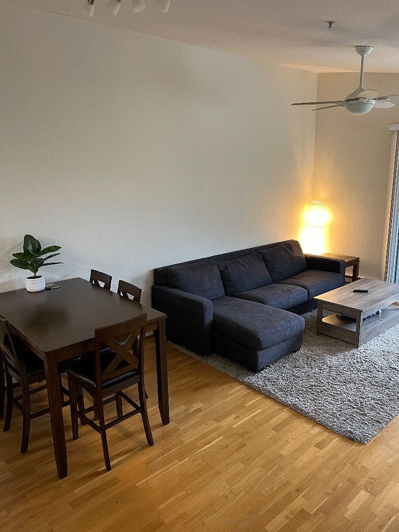 Living room/dining room with queen sleeper sofa