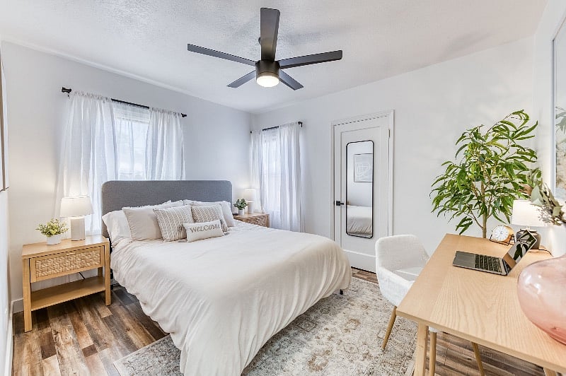 The beautiful bedroom is complete with a Casper Mattress for the ultimate night's rest!