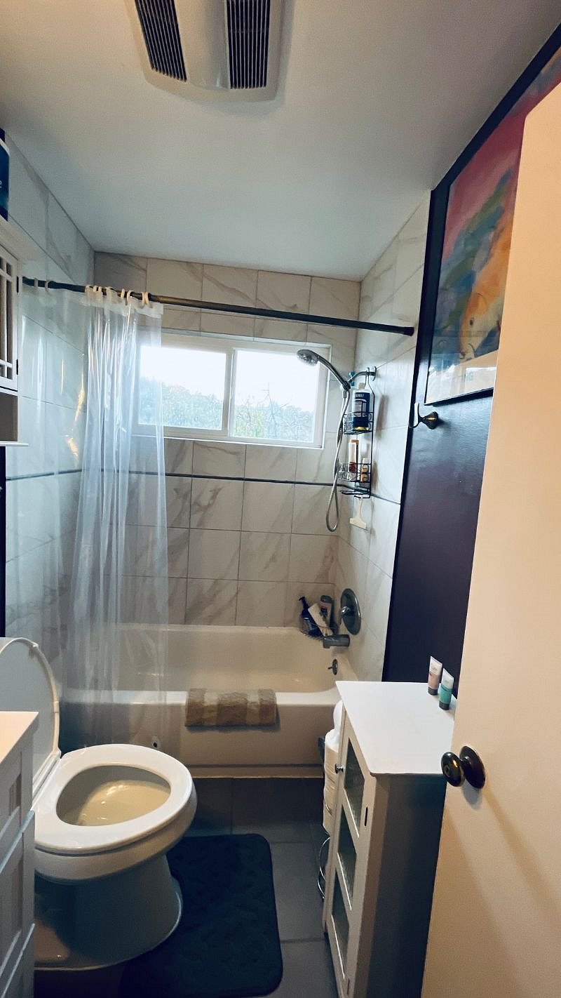 Private bathroom view over tub is the Gerstel park valley from 2nd floor.