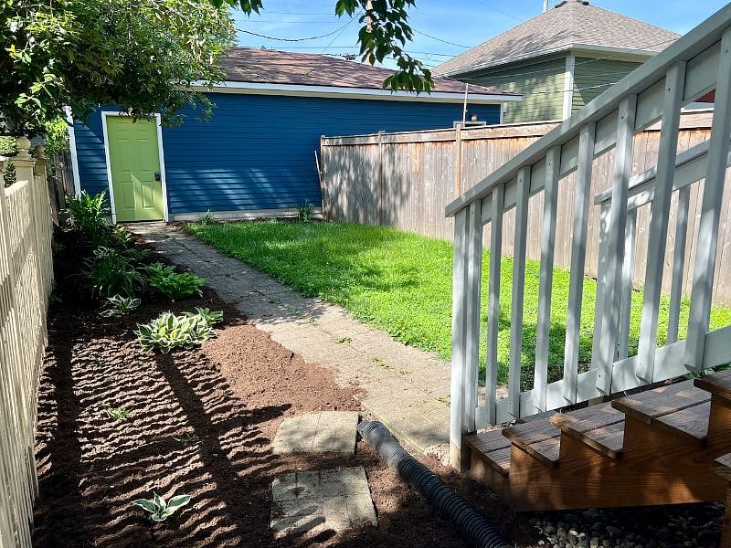 2-car garage with keypad access and fenced yard (now full privacy fence and fully mulched)