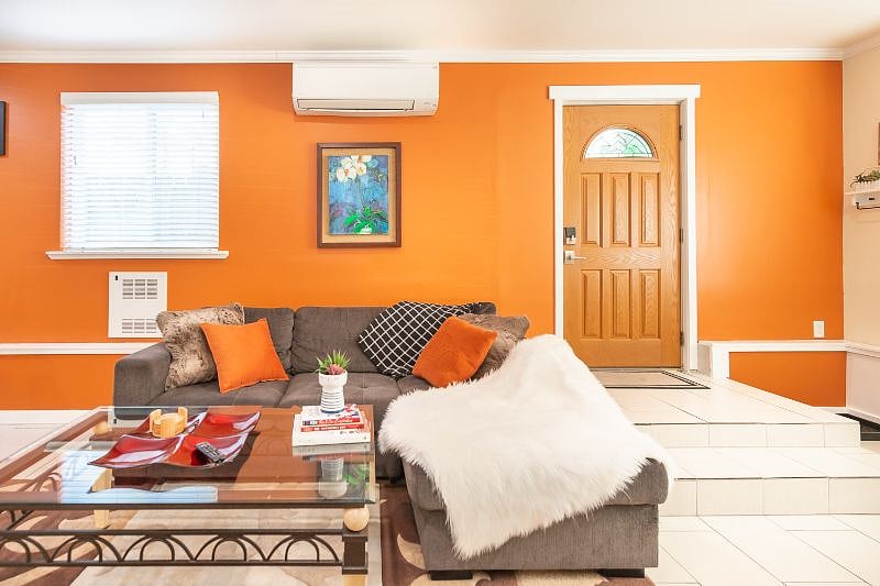 Relax, read a book, stay cool or warm the energy efficient heat pump or snuggle in the living room with pull out sofa that becomes a full size bed. Please note the two steps down once your past the entrance.