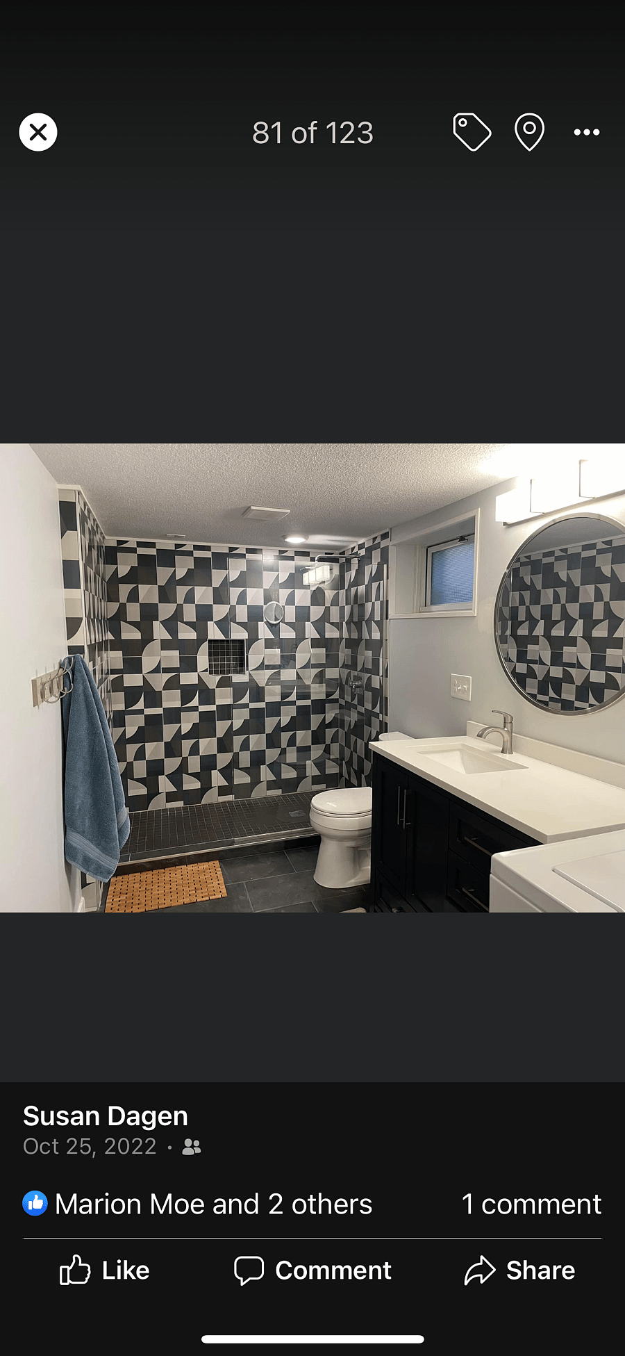 Walk in shower. Love that tile?