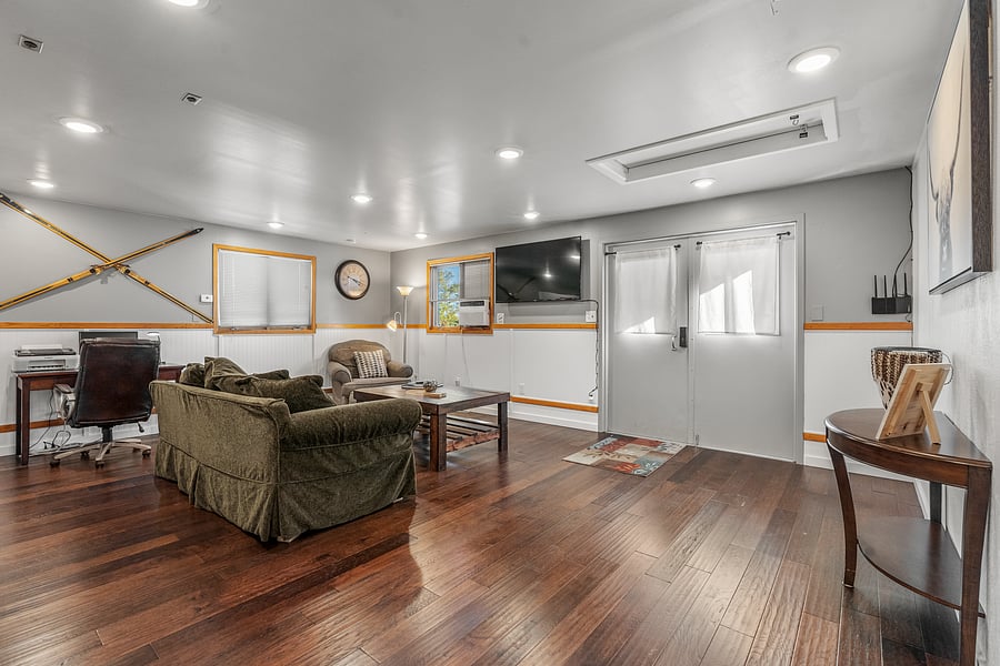 Living area and front door.