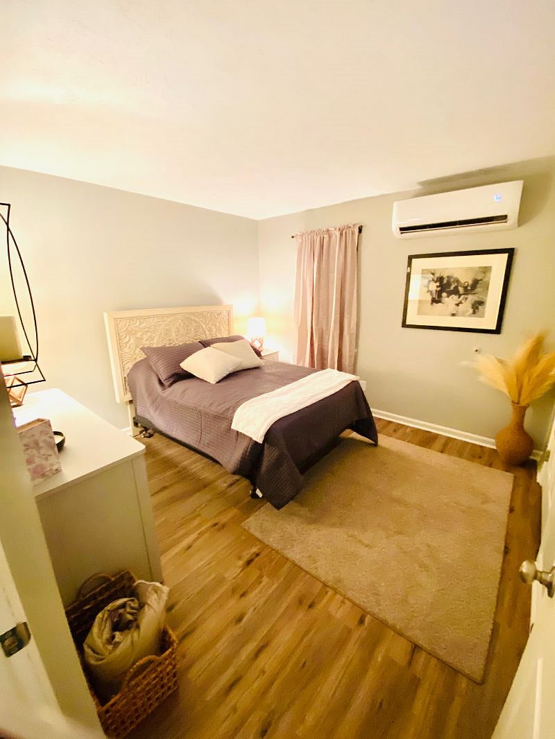 Full sized bed with quiet mini-split heating and cooling with remote