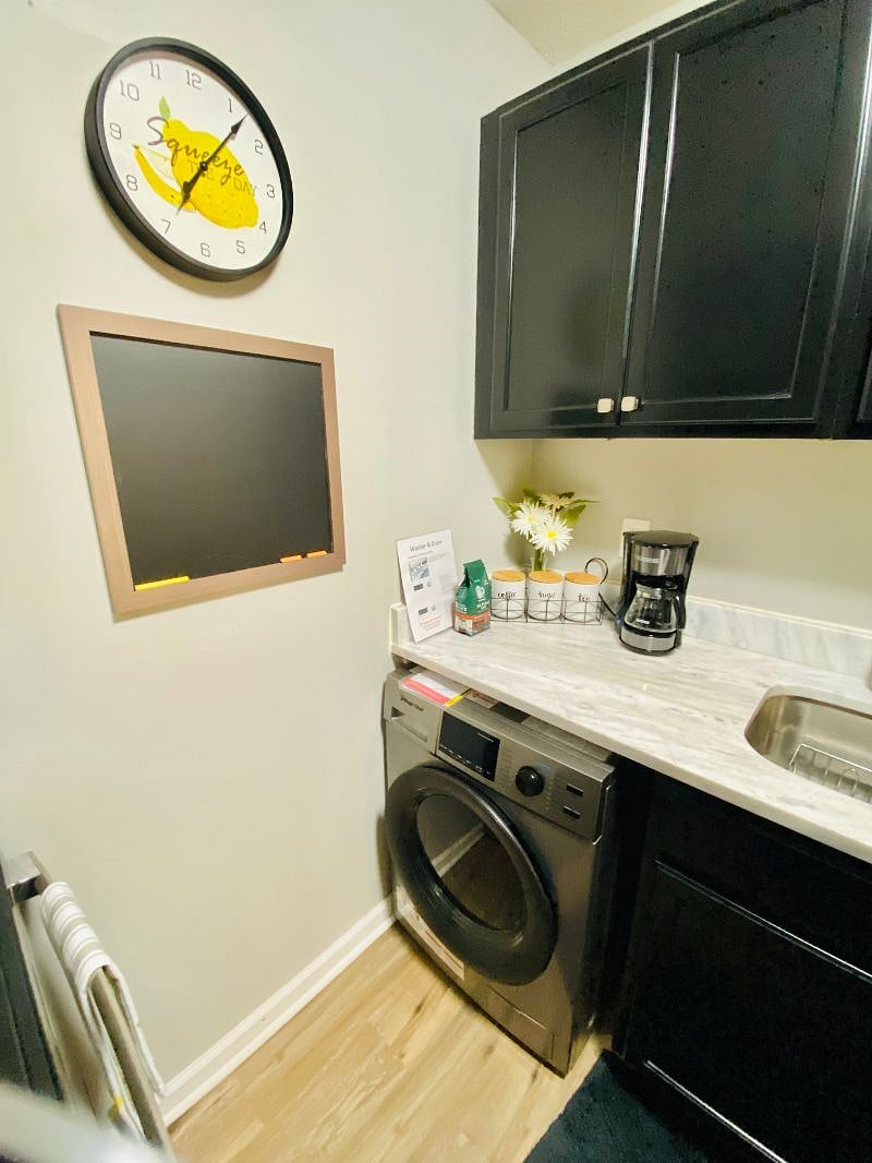 Washer / Dryer combo, furnished kitchen utensils, pots and pans, basic herbs and spices provided