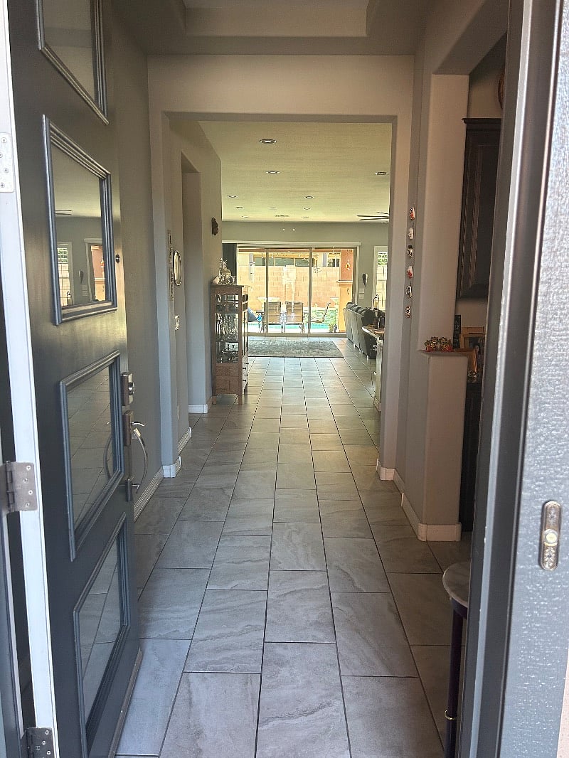 View from the front entrance. The Bedroom and private bathroom are to the right