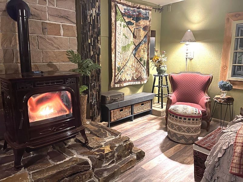 wood pellet stove, modern, can be set on a schedule to keep your space toasty