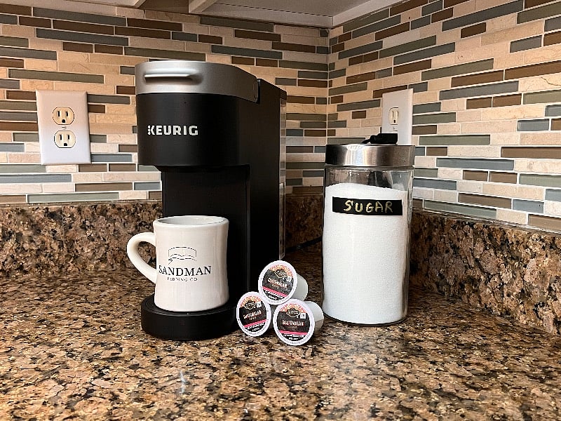 Fully stocked kitchen with coffee maker
