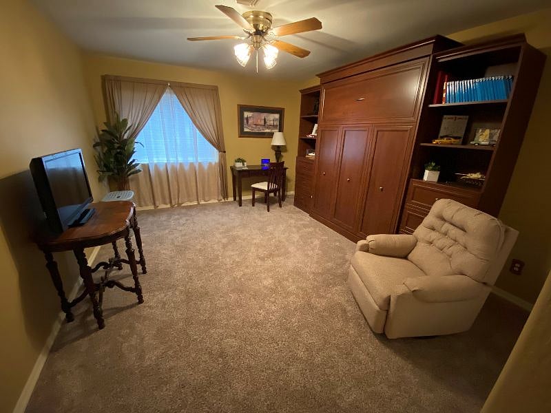 Room size is 15' X 12
Queen size murphy bed pulls down from the wall